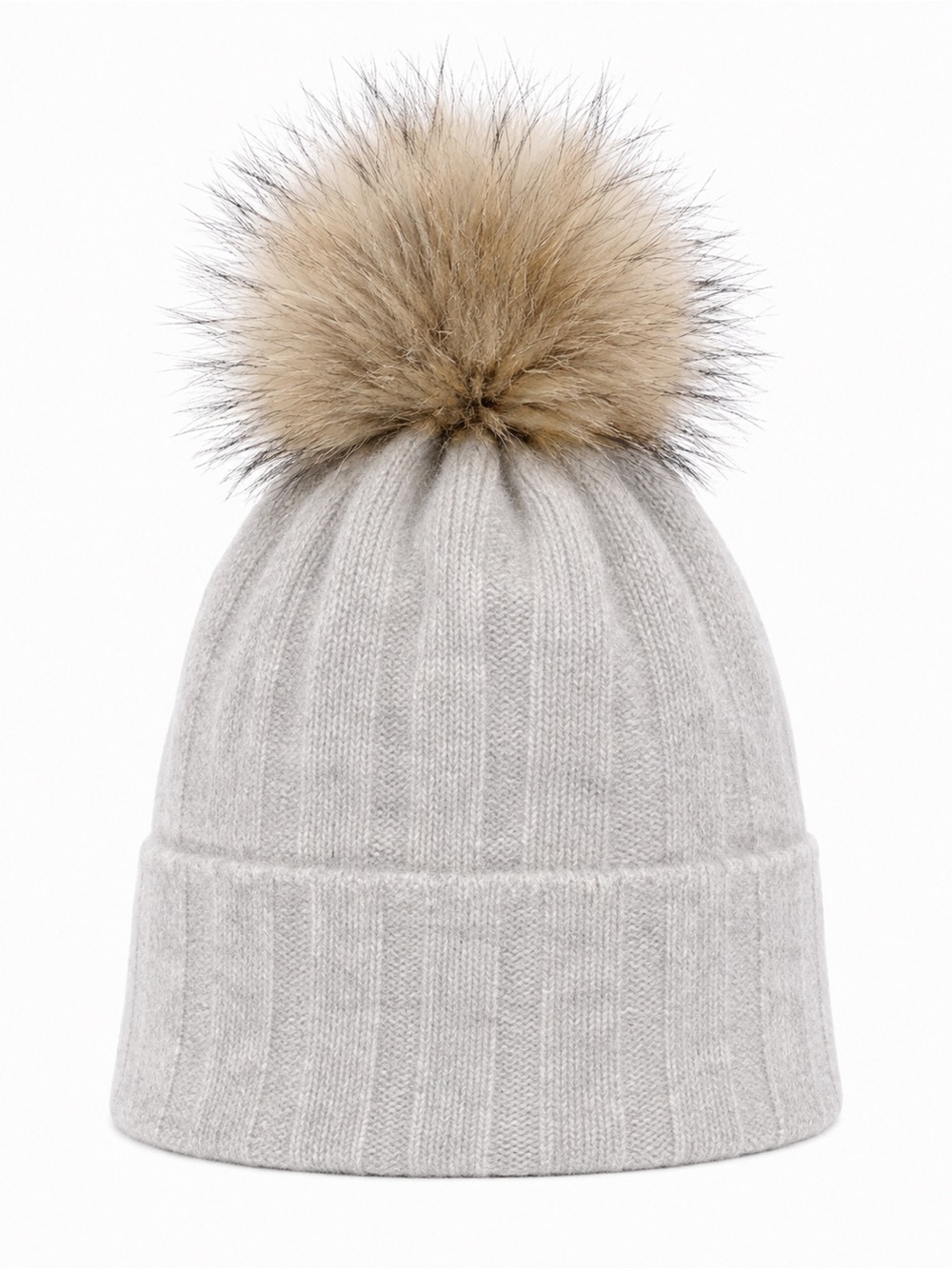 AUXILIARY Soft
Light Grey Beanie with Tan Pom-Pom Womens Hat